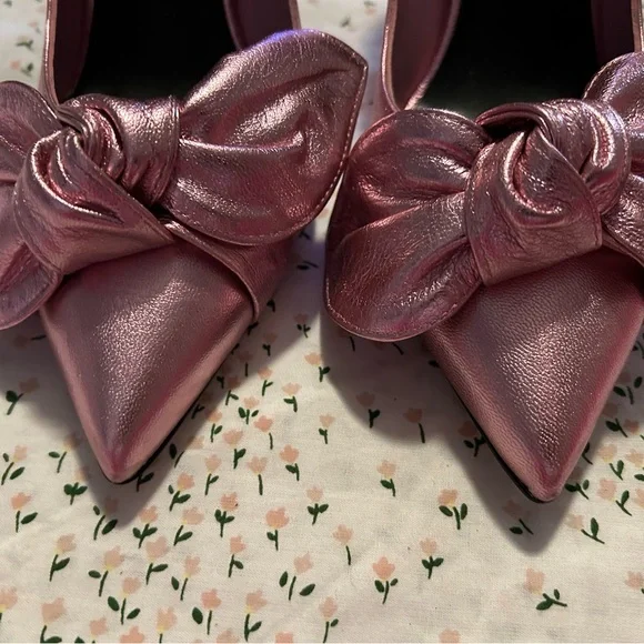 Ted Baker Metallic Pink Knotted Bow Pointed Pumps - Picture 2 of 5